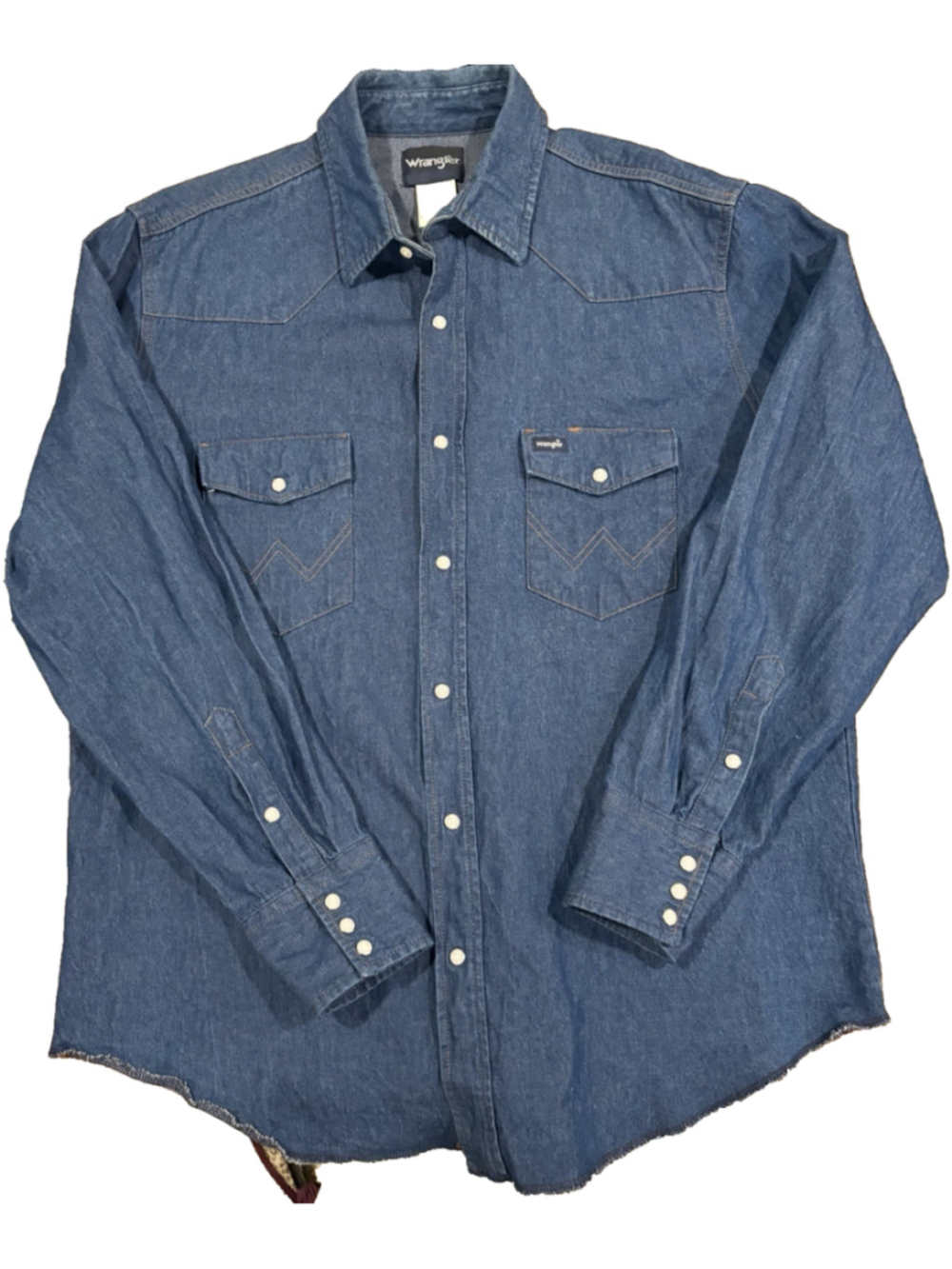 Wrangler Denim Pearl Snap Western Shirt Mens XL Blue 100% Cotton Vintage MS70119
